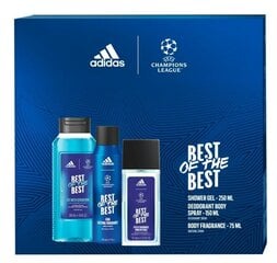 Dovanų rinkinys Adidas Uefa Best Of The Best vyrams: purškiamas dezodorantas, 75 ml + dušo želė, 250 ml + purškiamas dezodorantas, 150 ml kaina ir informacija | Dezodorantai | pigu.lt