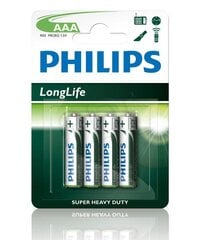 PHILIPS LongLife AAA / R03 B4 элементы цена и информация | Батарейки | pigu.lt