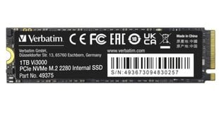 Vidinis SSD diskas Verbatim NVMe 1000GB Vi3000 M.2 kaina ir informacija | Vidiniai kietieji diskai (HDD, SSD, Hybrid) | pigu.lt