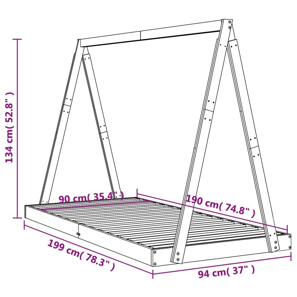 Vaikiškos lovos rėmas vidaXL, 90x190 cm, juodas kaina ir informacija | Vaikiškos lovos | pigu.lt