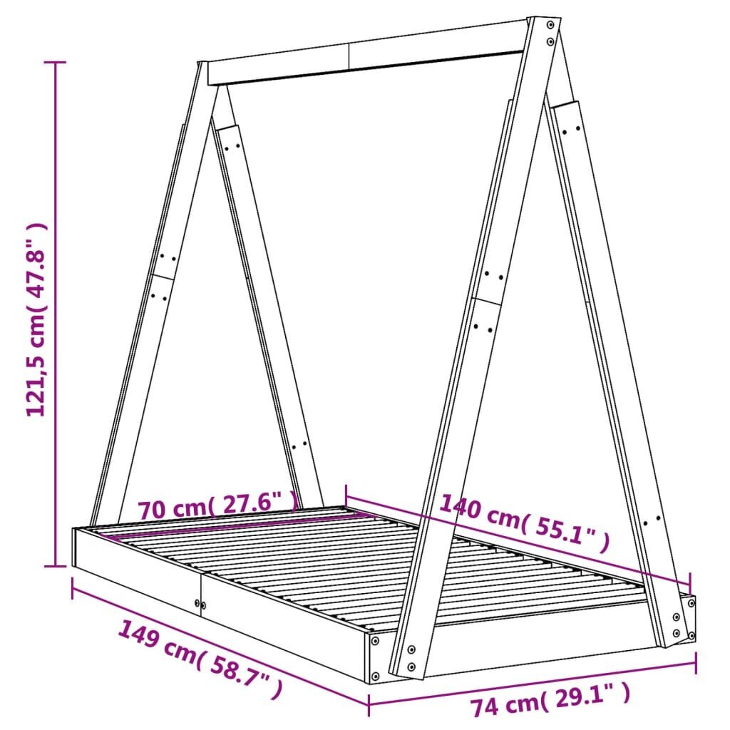 Vaikiškos lovos rėmas vidaXL, 70x140 cm, rudas kaina ir informacija | Vaikiškos lovos | pigu.lt