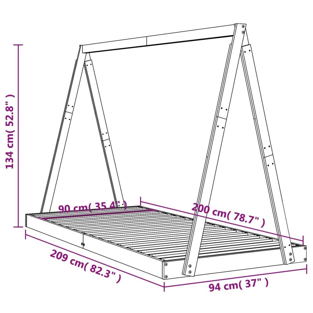 Vaikiškos lovos rėmas vidaXL, 90x200 cm, baltas kaina ir informacija | Vaikiškos lovos | pigu.lt