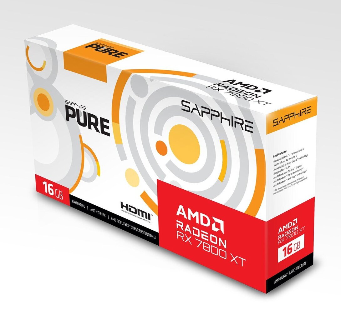 Sapphire Pure AMD Radeon RX 7800 XT (11330-03-20G) цена и информация | Vaizdo plokštės (GPU) | pigu.lt