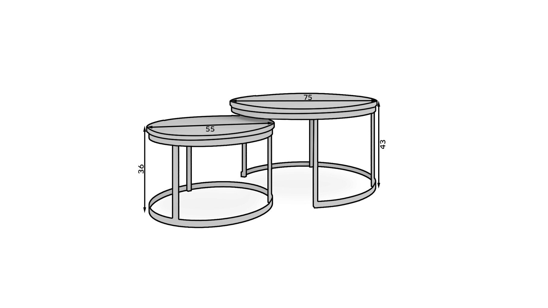 Kavos staliukų komplektas ADRK Furniture Okin, baltas/juodas kaina ir informacija | Kavos staliukai | pigu.lt
