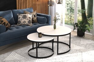 Kavos staliukų komplektas ADRK Furniture Okin, baltas/juodas kaina ir informacija | Kavos staliukai | pigu.lt