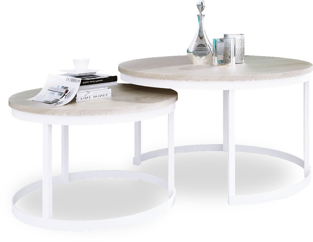 Kavos staliukų komplektas ADRK Furniture Okin, šviesiai rudas/baltas kaina ir informacija | Kavos staliukai | pigu.lt