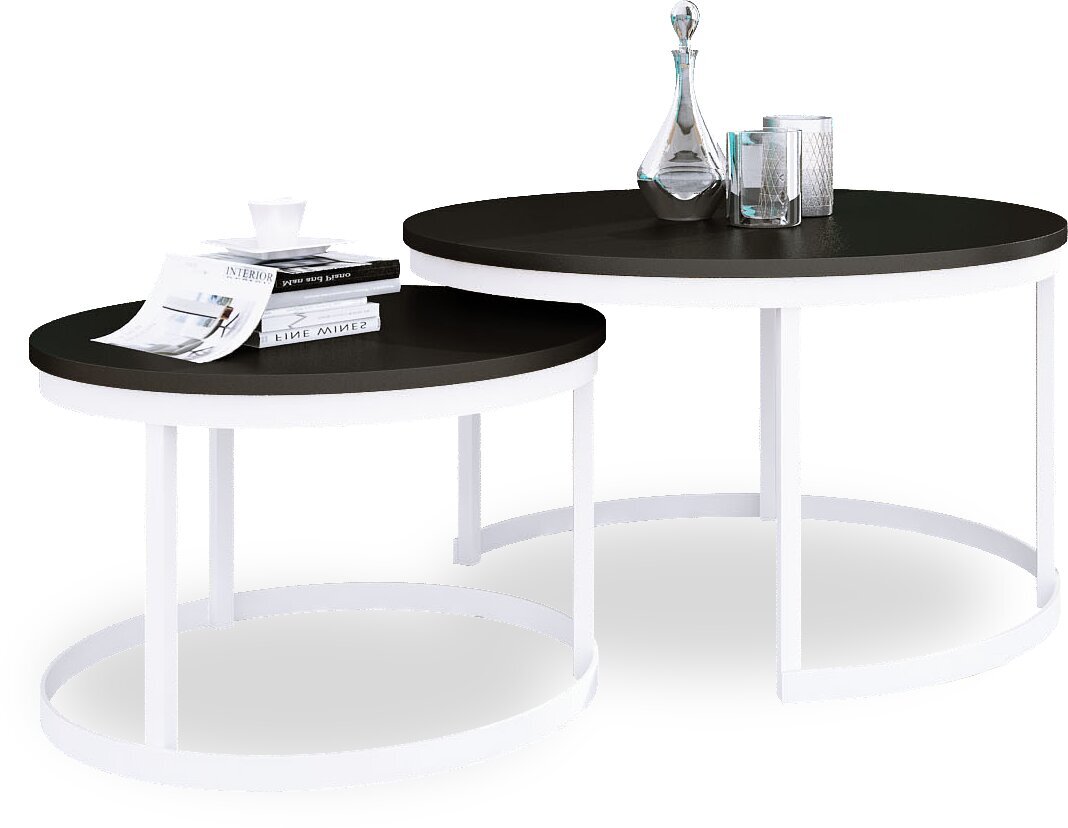 Kavos staliukų komplektas ADRK Furniture Okin, juodas/baltas kaina ir informacija | Kavos staliukai | pigu.lt