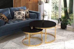 Комплект кофейных столиков ADRK Furniture Okin, черный/золотой цвет цена и информация | Журнальные столики | pigu.lt