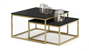 Kavos staliukų komplektas ADRK Furniture Kama, juodas/aukso kaina ir informacija | Kavos staliukai | pigu.lt