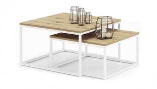 Kavos staliukų komplektas ADRK Furniture Kama, rudas/baltas kaina ir informacija | Kavos staliukai | pigu.lt
