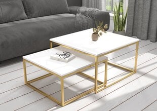 Комплект кофейных столиков ADRK Furniture Kama, белый/золотой цвет цена и информация | Журнальные столики | pigu.lt