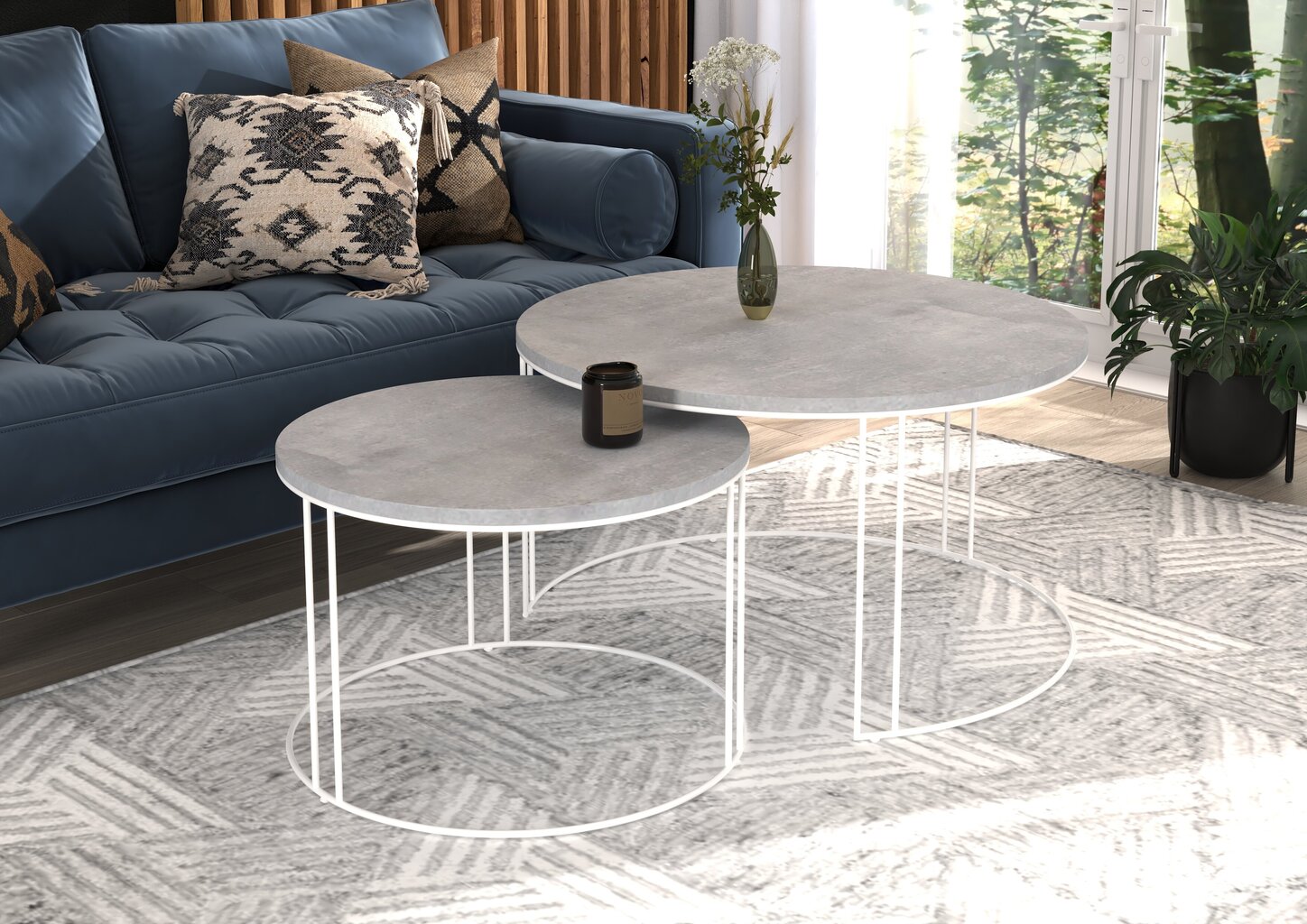 Kavos staliukų komplektas ADRK Furniture Etta, pilkas/baltas цена и информация | Kavos staliukai | pigu.lt