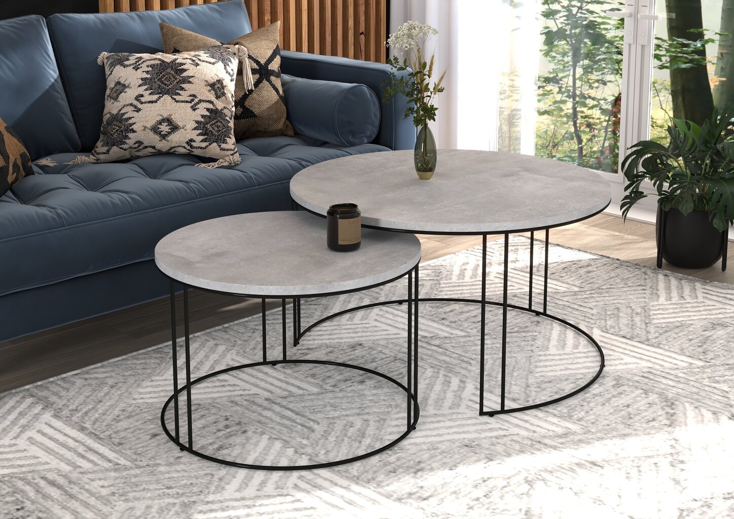 Kavos staliukų komplektas ADRK Furniture Etta, pilkas/juodas kaina ir informacija | Kavos staliukai | pigu.lt