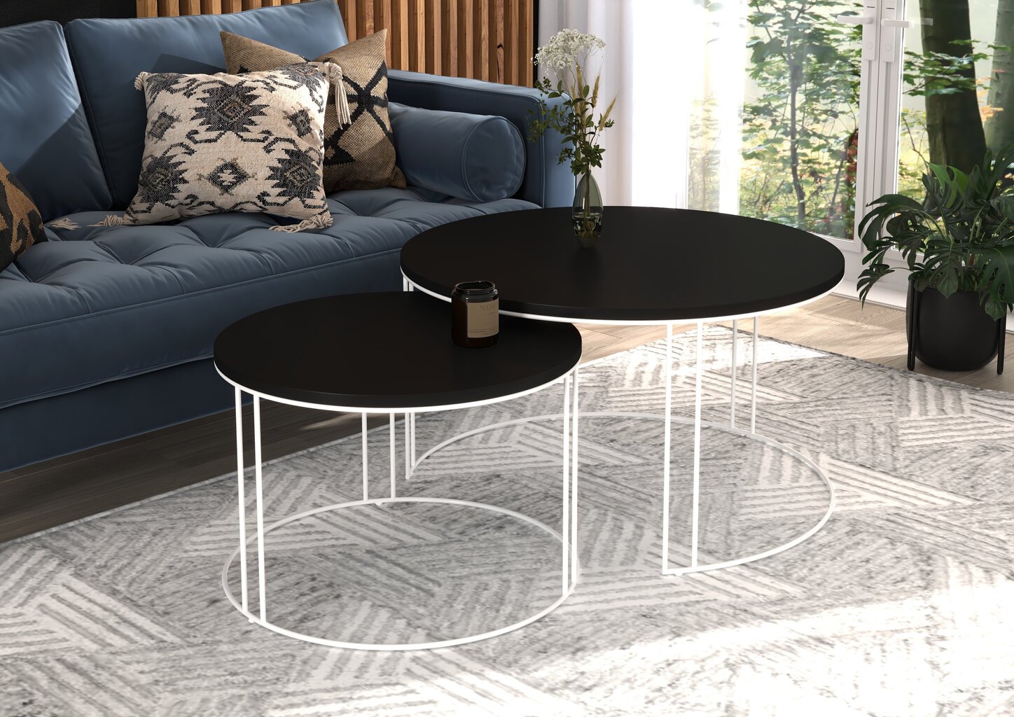 Kavos staliukų komplektas ADRK Furniture Etta, juodas/baltas kaina ir informacija | Kavos staliukai | pigu.lt