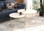 Kavos staliukų komplektas ADRK Furniture Etta, baltas/aukso