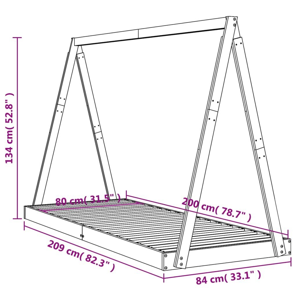 Vaikiškos lovos rėmas vidaXL, 80x200 cm, rudas kaina ir informacija | Vaikiškos lovos | pigu.lt