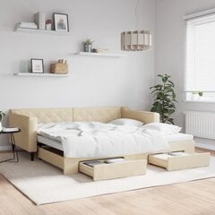 Ištraukiama lova su stalčiais vidaXL, 100x200 cm, smėlio spalvos kaina ir informacija | Lovos | pigu.lt