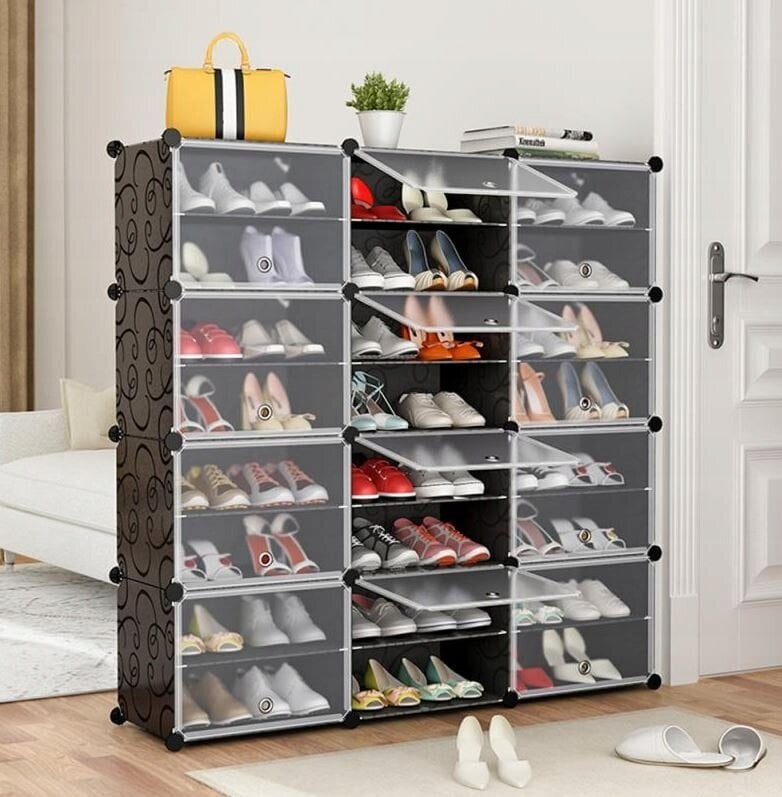 Modulinė batų lentyna Ruhhy, 92x40x31 cm, juoda kaina ir informacija | Batų spintelės, lentynos ir suolai | pigu.lt