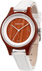 Jeddo & Sons moteriškas medinis rankinis laikrodis, natūralios odos dirželis, ruda/balta kaina ir informacija | Moteriški laikrodžiai | pigu.lt