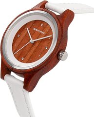 Jeddo & Sons moteriškas medinis rankinis laikrodis, natūralios odos dirželis, ruda/balta kaina ir informacija | Moteriški laikrodžiai | pigu.lt