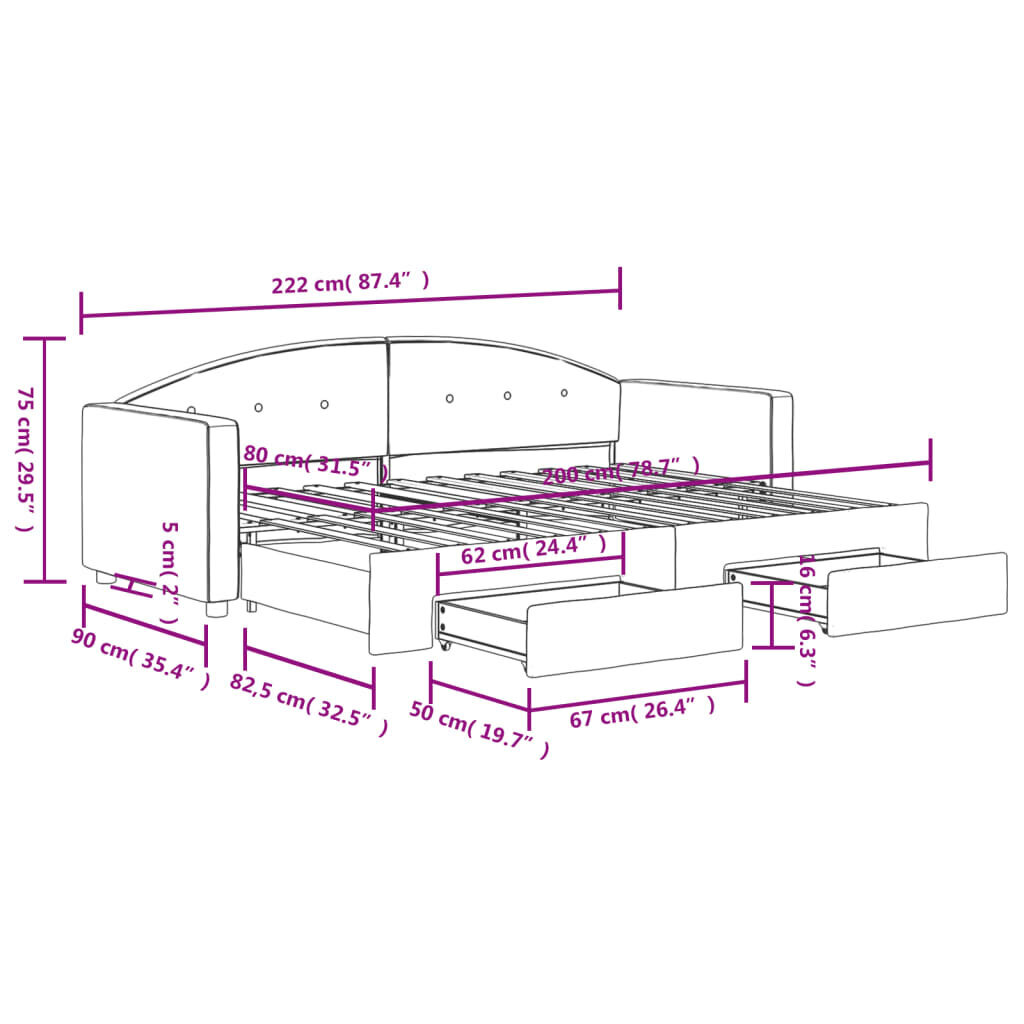 Sofa-lova vidaXL, 80x200 cm, rožinė kaina ir informacija | Lovos | pigu.lt