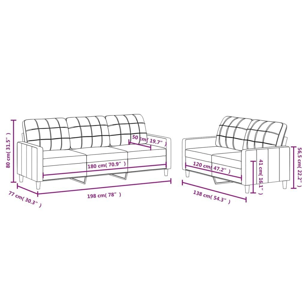 2-jų dalių sofos komplektas su pagalvėlėmis vidaXL, smėlio spalvos kaina ir informacija | Sofos | pigu.lt
