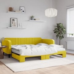 Ištraukiama lova su čiužiniu vidaXL, 100x200 cm, geltona kaina ir informacija | Lovos | pigu.lt