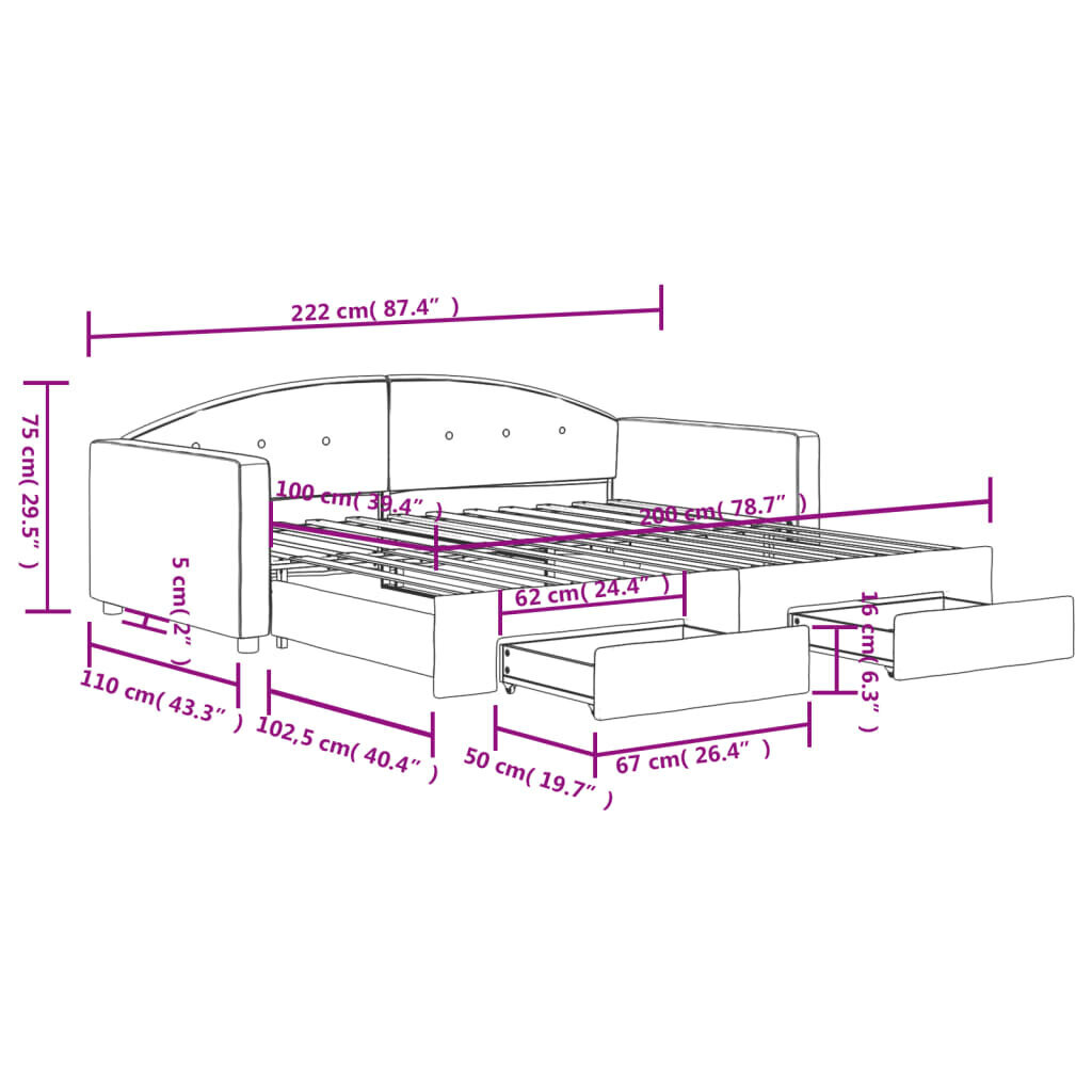 Sofa-lova vidaXL, 100x200 cm, juoda kaina ir informacija | Lovos | pigu.lt