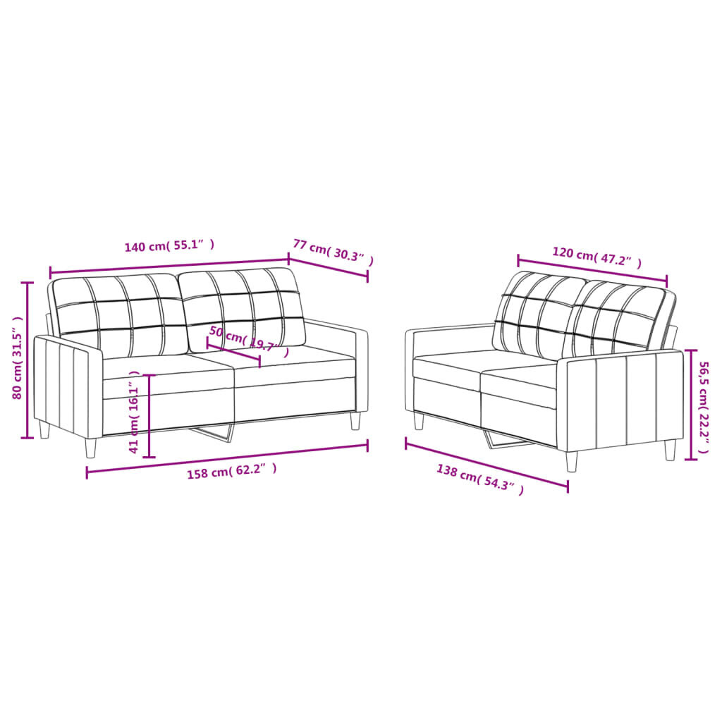 2-jų dalių sofos komplektas su pagalvėlėmis vidaXL, rudas/pilkas kaina ir informacija | Sofos | pigu.lt