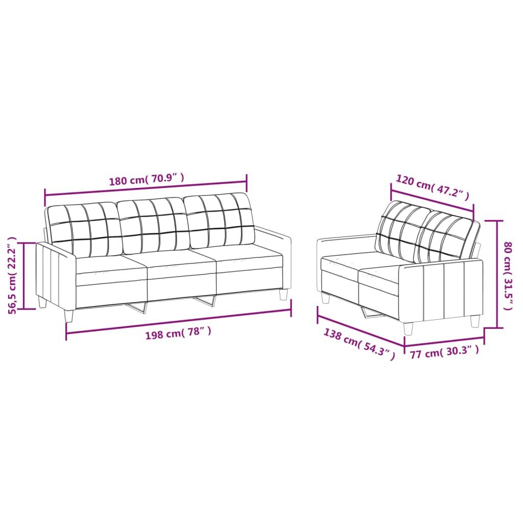 2-jų dalių sofos komplektas su pagalvėlėmis vidaXL, juodas kaina ir informacija | Sofos | pigu.lt