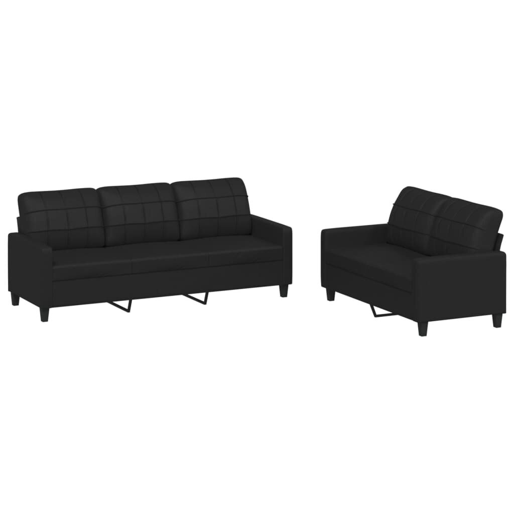 2-jų dalių sofos komplektas su pagalvėlėmis vidaXL, juodas kaina ir informacija | Sofos | pigu.lt