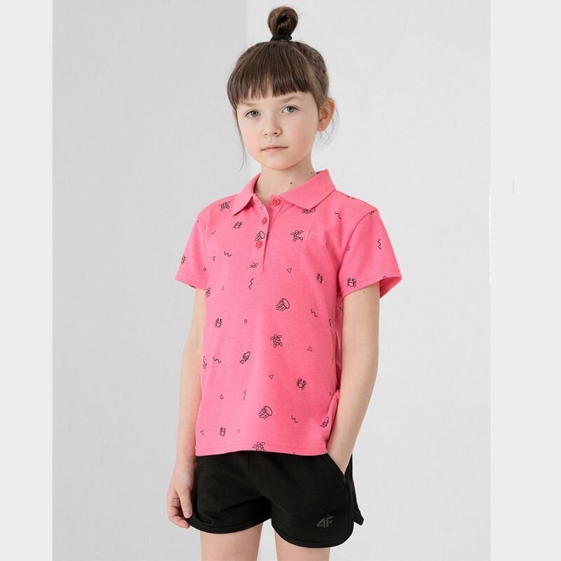 4F polo marškinėliai mergaitėms SW820270.8293, rožiniai цена и информация | Marškinėliai mergaitėms | pigu.lt