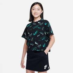 Nike marškinėliai mergaitėms Sportswear SW877087.8491, juodi цена и информация | Футболка для девочек | pigu.lt