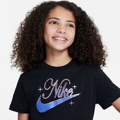 Nike marškinėliai mergaitėms Sportswear SW892651.8490, juodi цена и информация | Футболка для девочек | pigu.lt