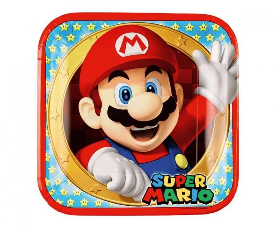 Popierinės lėkštės "Super Mario", 23 cm, 8 vnt kaina ir informacija | Vienkartiniai indai šventėms | pigu.lt