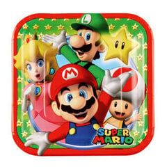 Popierinės lėkštės "Super Mario", 18 cm, 8 vnt kaina ir informacija | Vienkartiniai indai šventėms | pigu.lt
