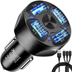 Автомобильное зарядное устройство 4x USB + кабель Type-C, Lightning, MicroUSB BERIMAX BRM_5904665714041 цена и информация | Зарядные устройства для телефонов | pigu.lt