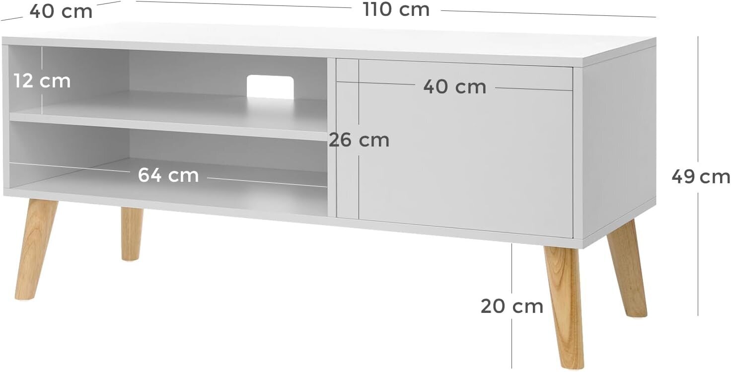 TV staliukas Vasagle LTV09WT, 110x40x49.5 cm, baltas kaina ir informacija | TV staliukai | pigu.lt