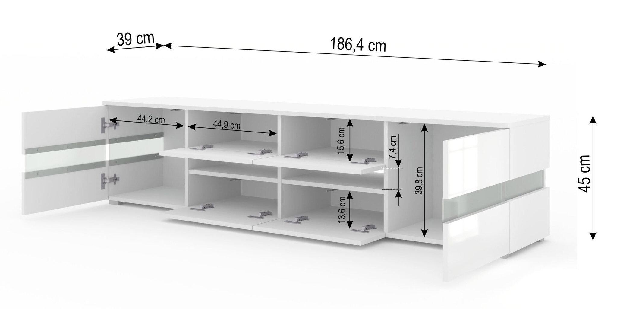 TV staliukas su LED apšvietimu Viper, 186 cm, baltas цена и информация | TV staliukai | pigu.lt