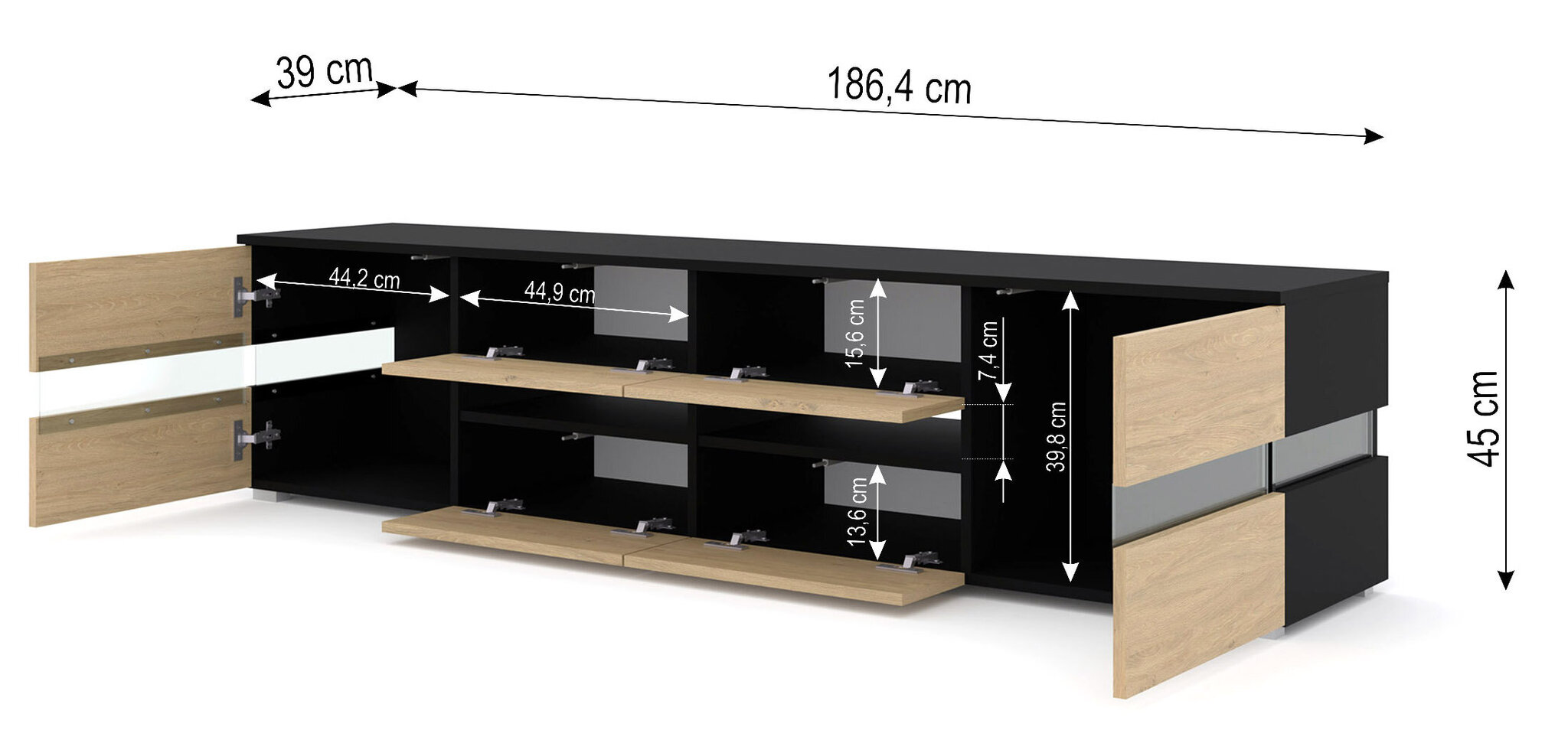 TV staliukas su LED apšvietimu Viper, 186 cm, juodas цена и информация | TV staliukai | pigu.lt