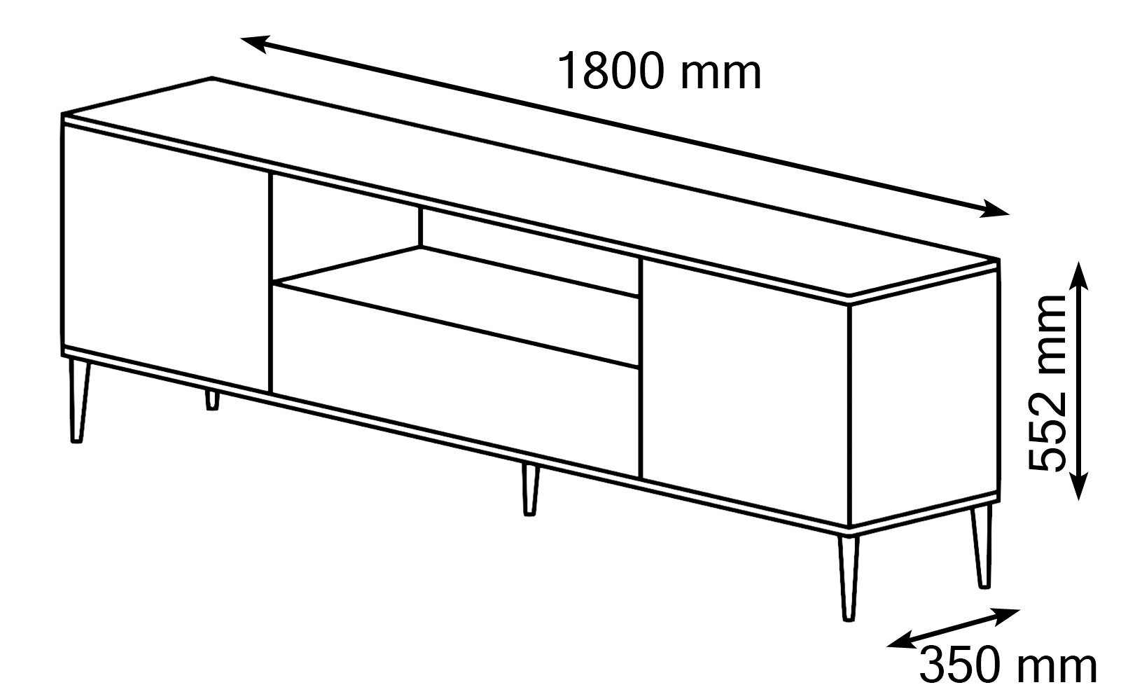 TV staliukas Petra, 180 cm, baltas kaina ir informacija | TV staliukai | pigu.lt