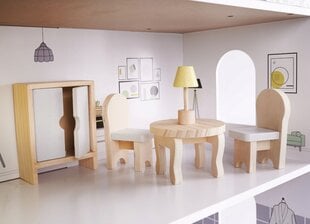 Medinis lėlių namelis su baldais, 70 cm цена и информация | Игрушки для девочек | pigu.lt