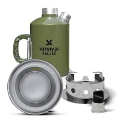 Survival Kettle 1.2 L Green Camping Kettle Carry Bag Leather Handle цена и информация | Электрочайники | pigu.lt