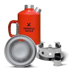 Red Survival Kettle 1.2 L Camping Kettle Carry Bag Leather Handle цена и информация | Электрочайники | pigu.lt