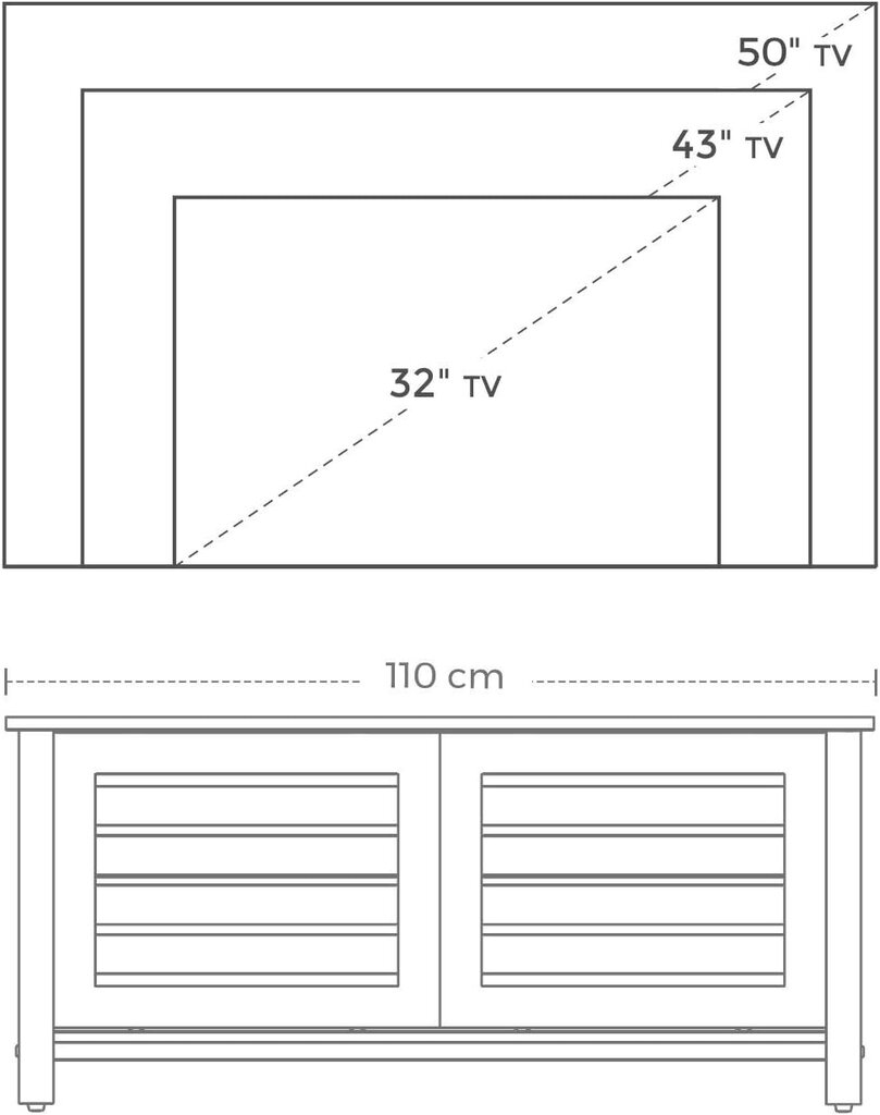 TV staliukas Vasagle LTV41BX, 110x49x45 cm, rudas/juodas kaina ir informacija | TV staliukai | pigu.lt