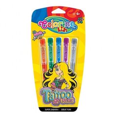 Гелевые ручки для татуировки Colorino Kids Gel Tattoo, 5 шт. цена и информация | Принадлежности для рисования, лепки | pigu.lt