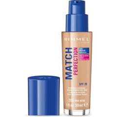 Тональное средство Rimmel London Match Perfection SPF20 30 мл, 203 True Beige цена и информация | Пудры, базы под макияж | pigu.lt