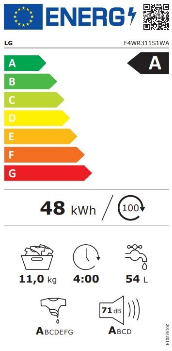 LG F4WR311S1WA цена и информация | Skalbimo mašinos | pigu.lt