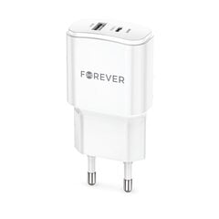 Forever TC-01-20AC PD QC įkroviklis 1x USB-C 1x USB 20W baltas цена и информация | Зарядные устройства для телефонов | pigu.lt