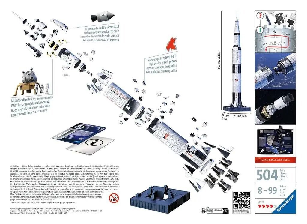3D dėlionė Ravensburber Polska Apollo Saturnas V цена и информация | Dėlionės (puzzle) | pigu.lt